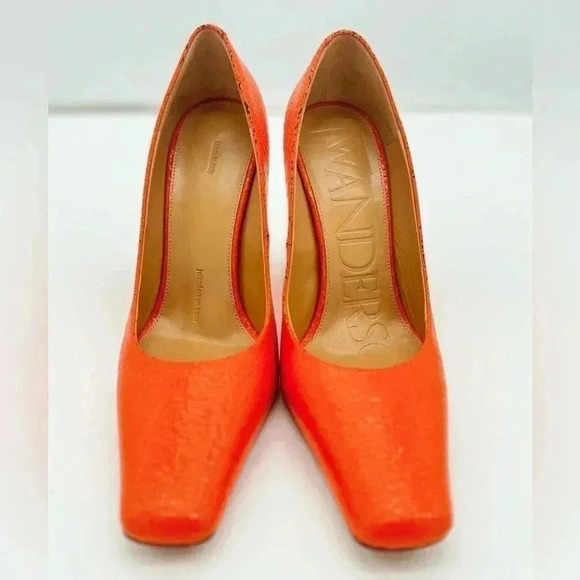 New, JW BUBBLE HEEL LEATHER PUMPS Orange Color Size 38 - Picture 2 of 16